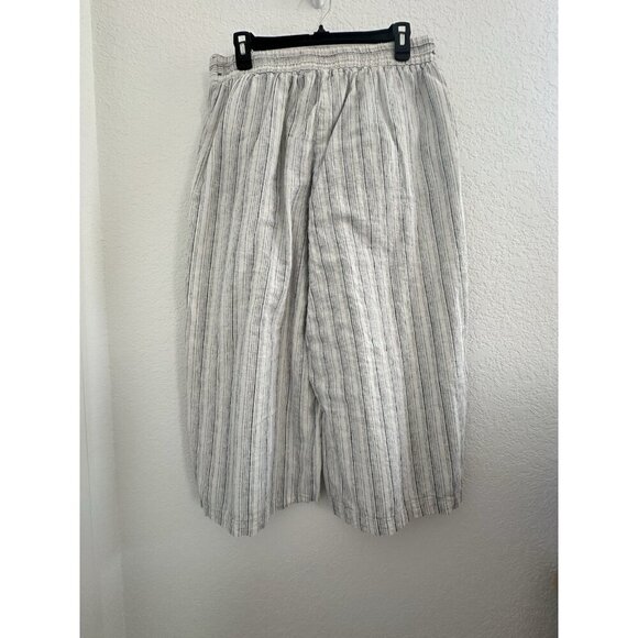 Max Studio Women's Cropped Wide‎ Leg Striped Pants L Cream Linen Nautical Granny - Picture 3 of 11